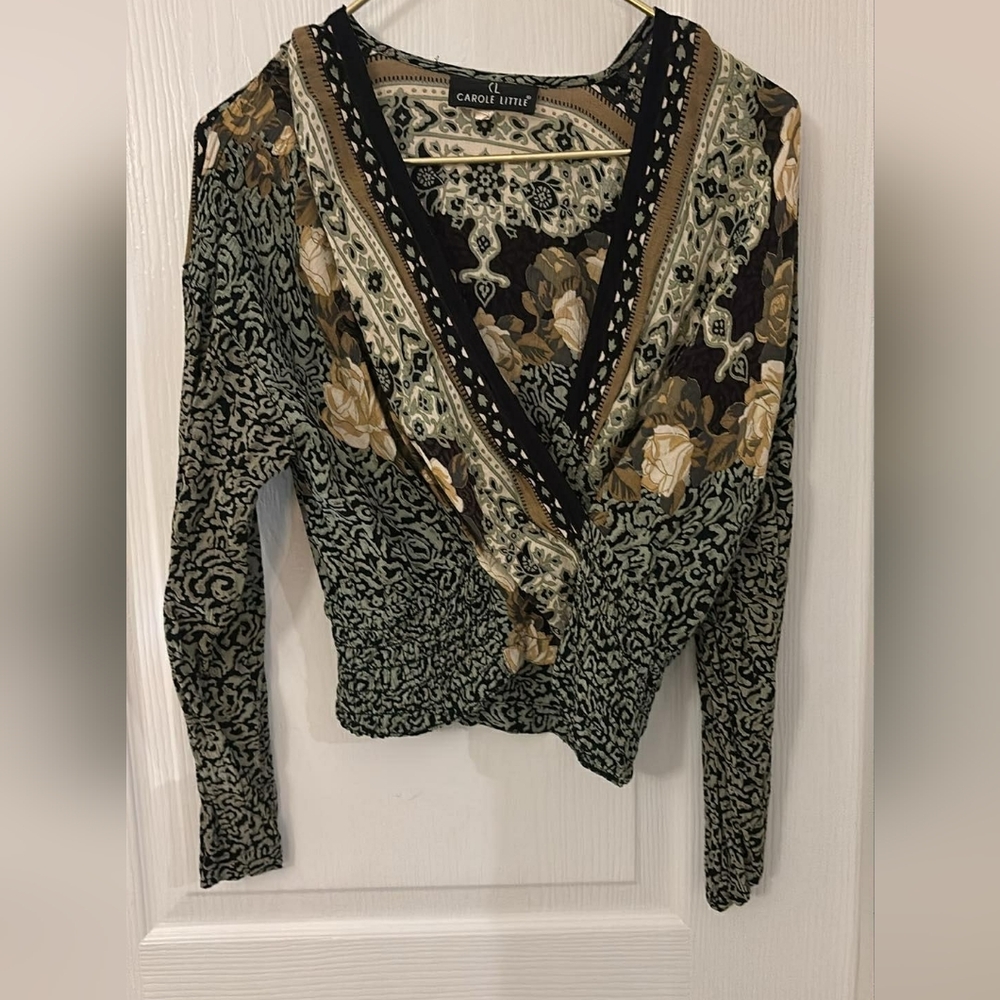 Carole Little Black and Gold Floral Top
